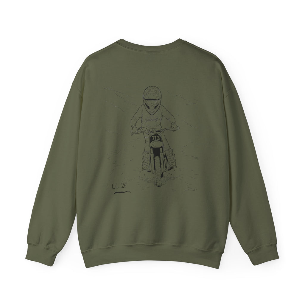 Motorcycle Rider Crewneck Sweatshirt — "You Been on Dainings" Sketch Design