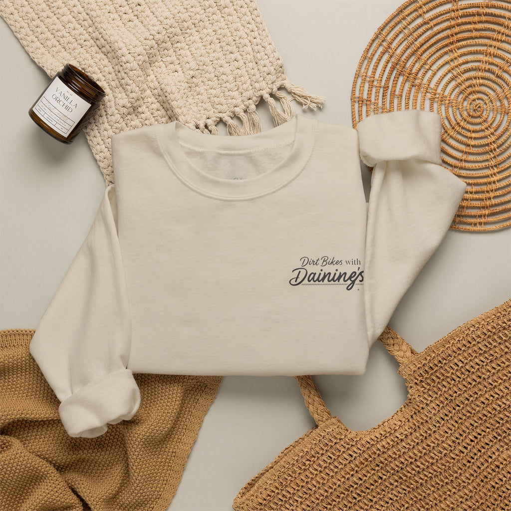 Motorcycle Rider Crewneck Sweatshirt — "You Been on Dainings" Sketch Design