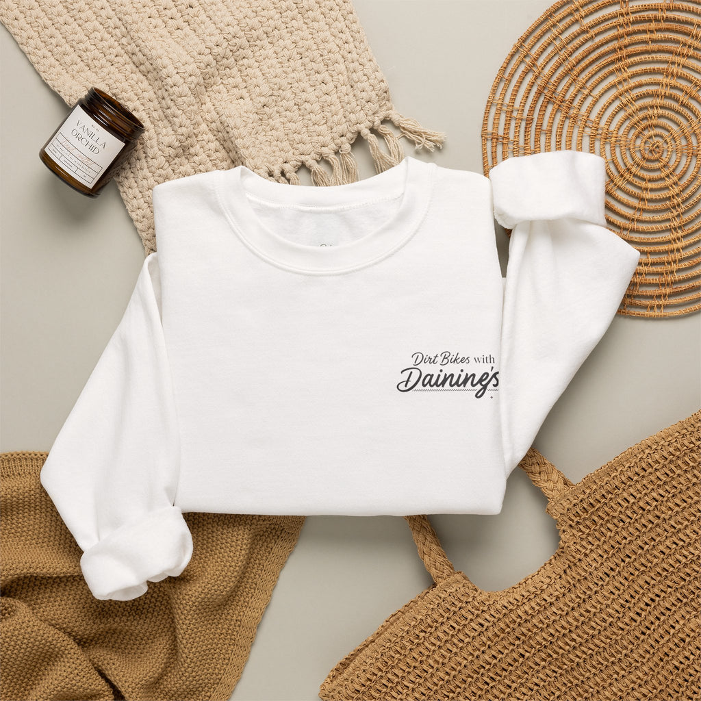 Motorcycle Rider Crewneck Sweatshirt — "You Been on Dainings" Sketch Design