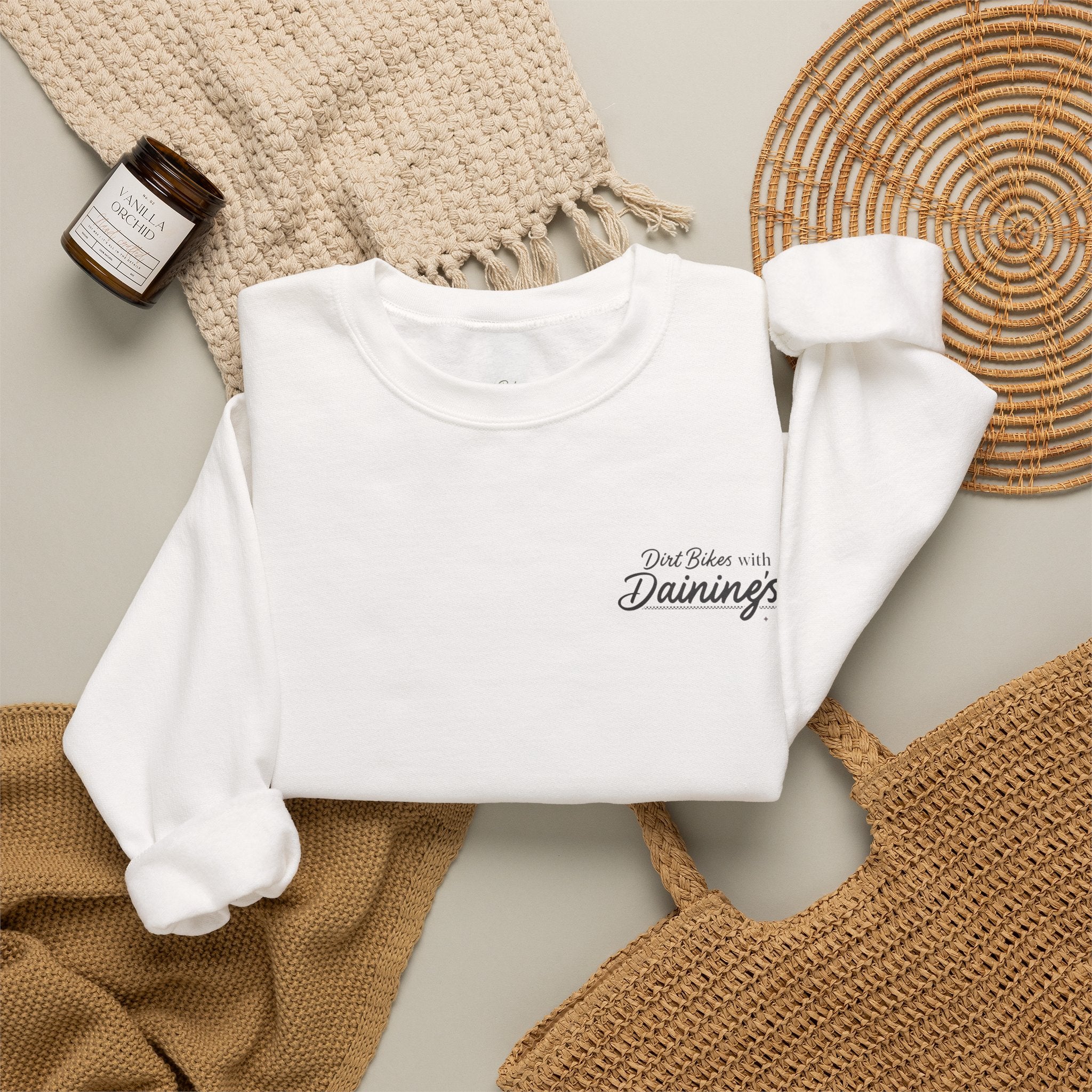 Motorcycle Rider Crewneck Sweatshirt — "You Been on Dainings" Sketch Design