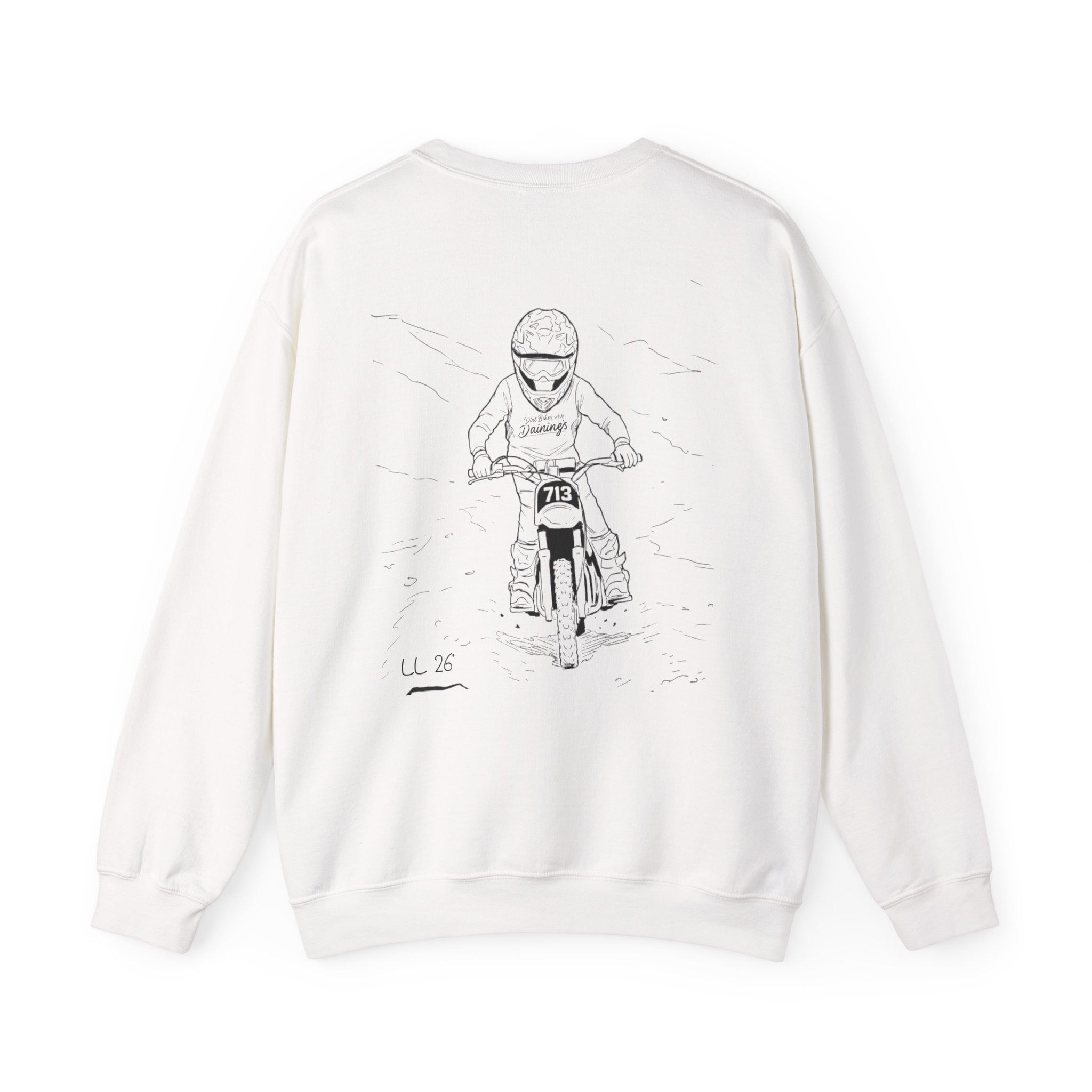 Motorcycle Rider Crewneck Sweatshirt — "You Been on Dainings" Sketch Design