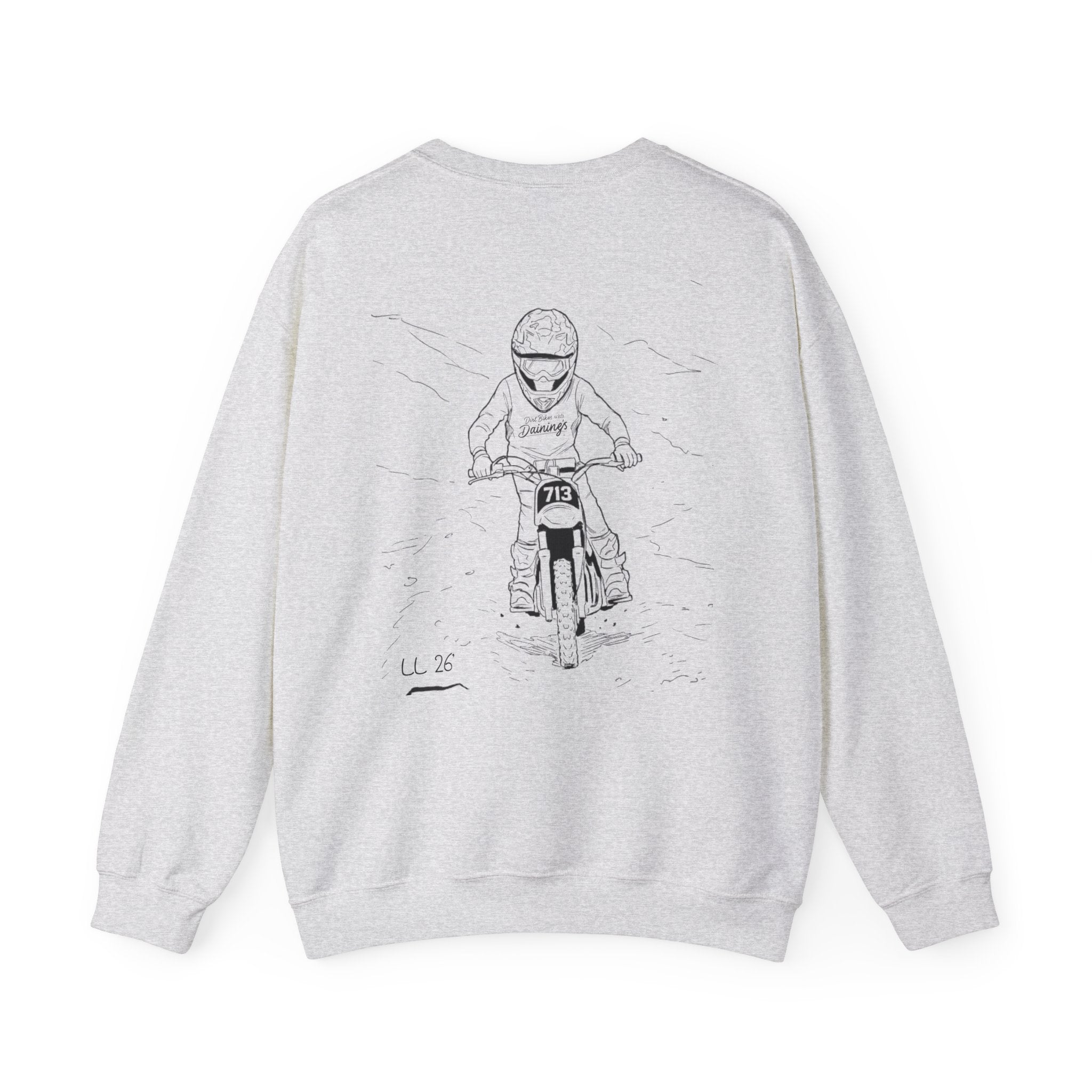 Motorcycle Rider Crewneck Sweatshirt — "You Been on Dainings" Sketch Design