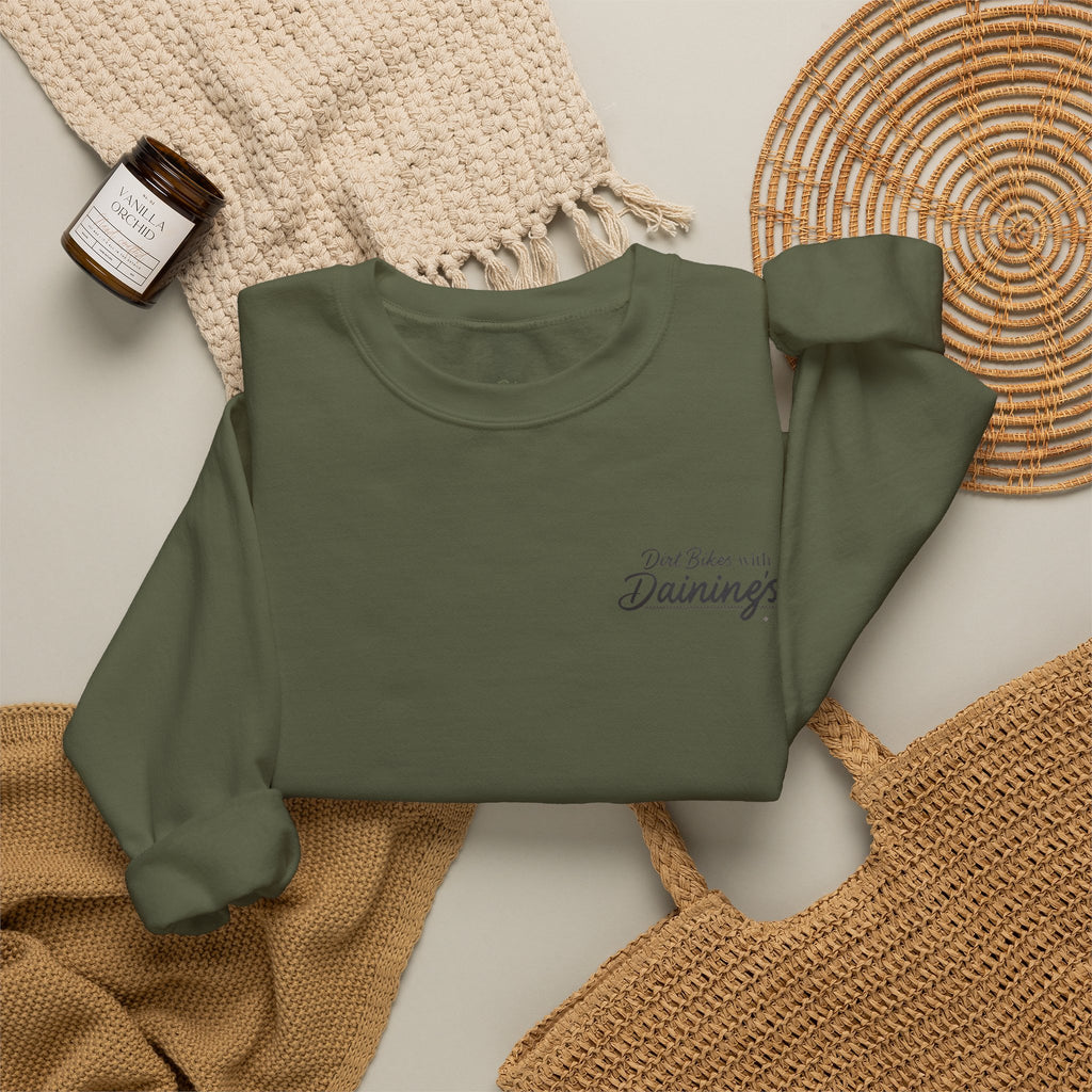 Motorcycle Rider Crewneck Sweatshirt — "You Been on Dainings" Sketch Design