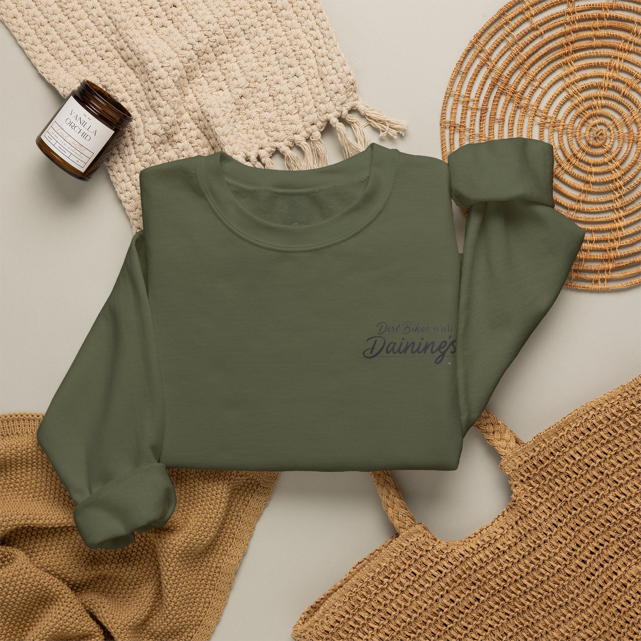 Motorcycle Rider Crewneck Sweatshirt — "You Been on Dainings" Sketch Design