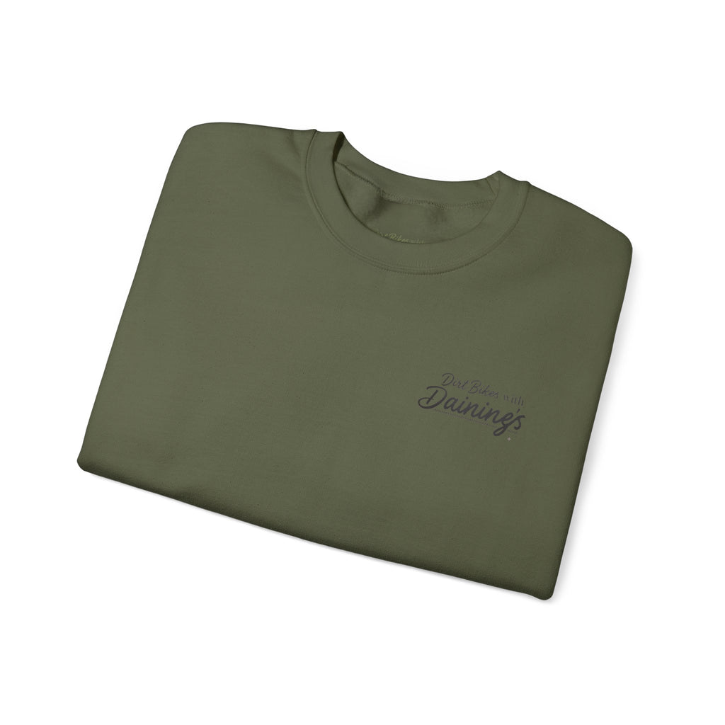 Motorcycle Rider Crewneck Sweatshirt — "You Been on Dainings" Sketch Design