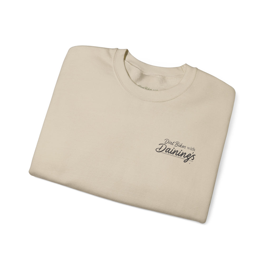 Motorcycle Rider Crewneck Sweatshirt — "You Been on Dainings" Sketch Design