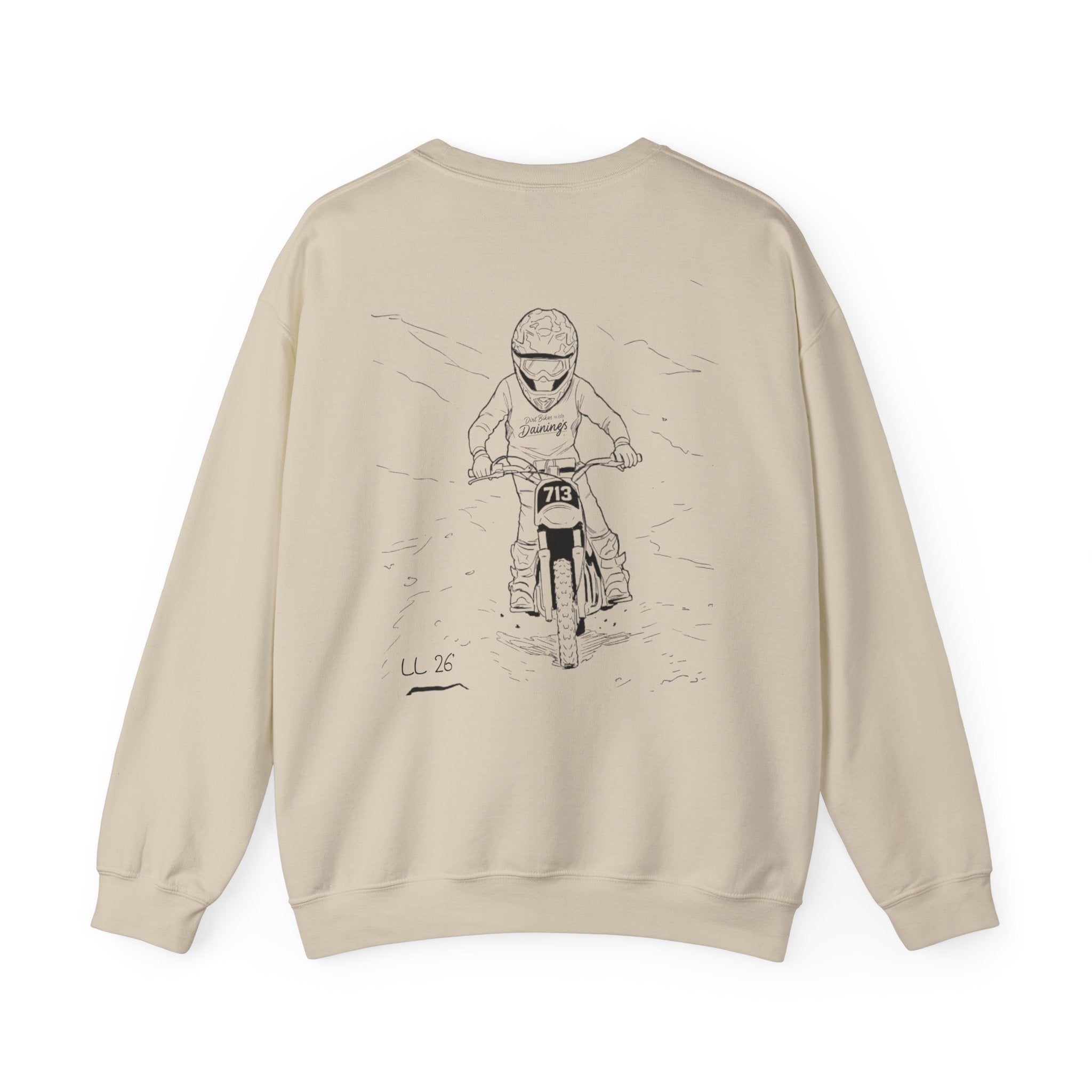 Motorcycle Rider Crewneck Sweatshirt — "You Been on Dainings" Sketch Design
