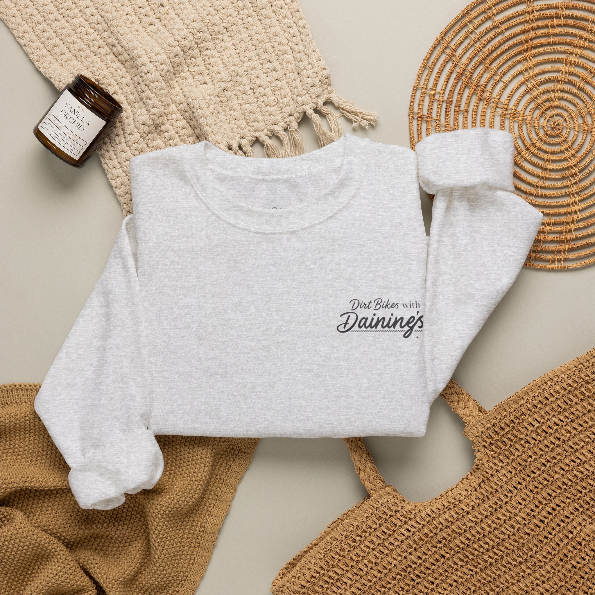 Motorcycle Rider Crewneck Sweatshirt — "You Been on Dainings" Sketch Design